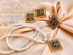 2021 Best Jewellery Locket Set-05 (Green) in Pakis